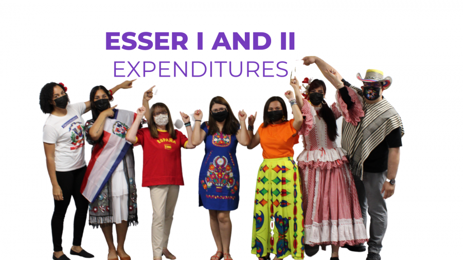 ESSER I and II Expenditures poster with group of people